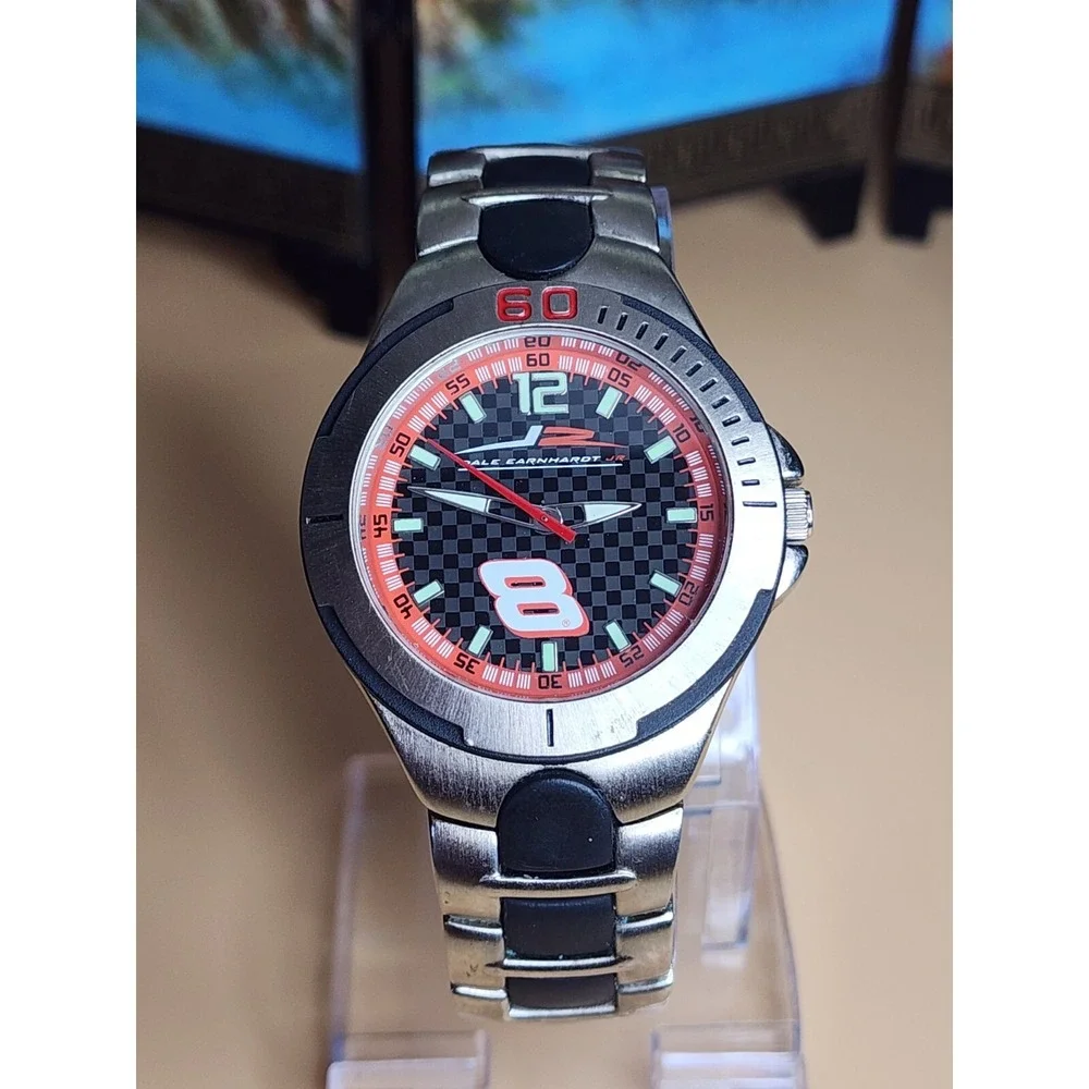 DALE EARNHARDT Jr #8 Watch  Silver & Black W/ Red Dial New Batt. FREE $HIPPING!!
